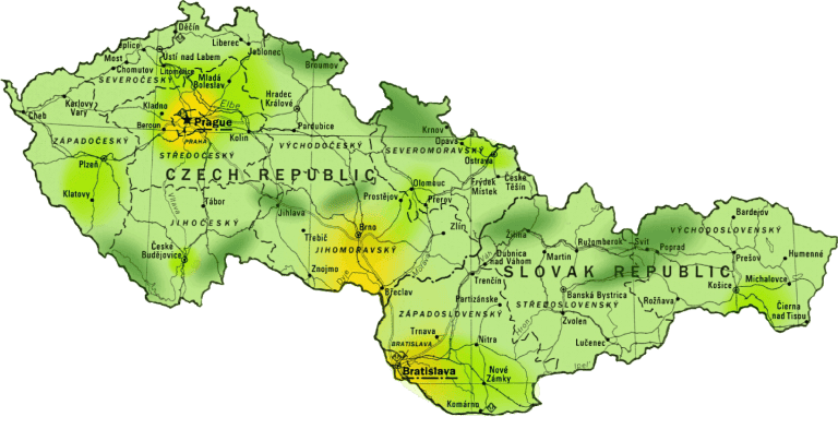 mapa zón československo