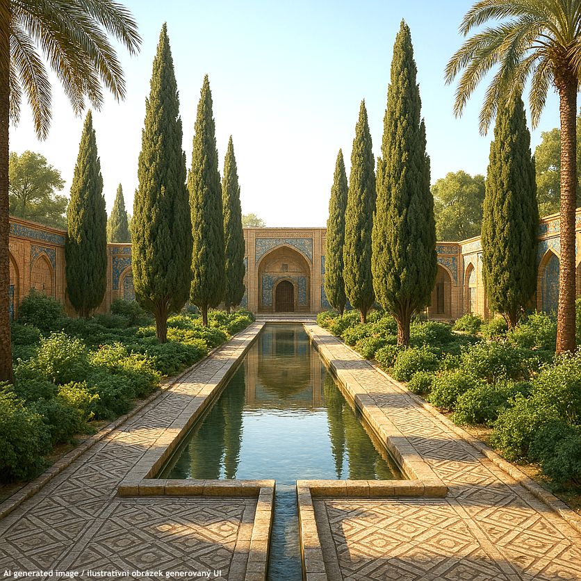 cupressus sempervirens AI obrázek islámská zahrada.jpg