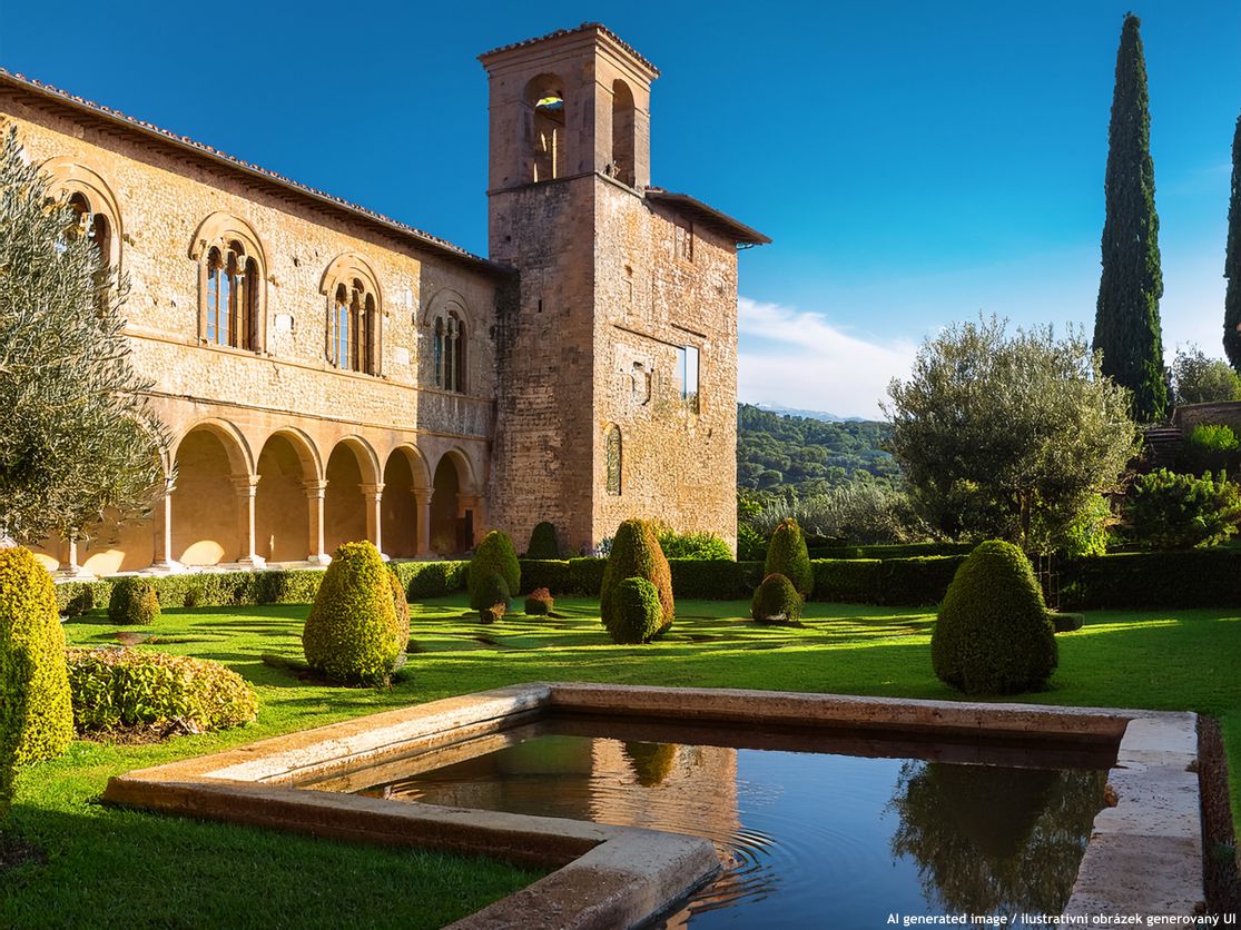 cupressus sempervirens AI obrázek románská zahrada.jpg
